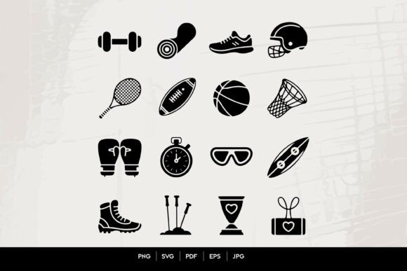 Black Sports Icons Set Graphics for Crafts