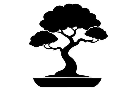 Bonsai Tree Clip Art Black Silhouette for Graphics and Crafts