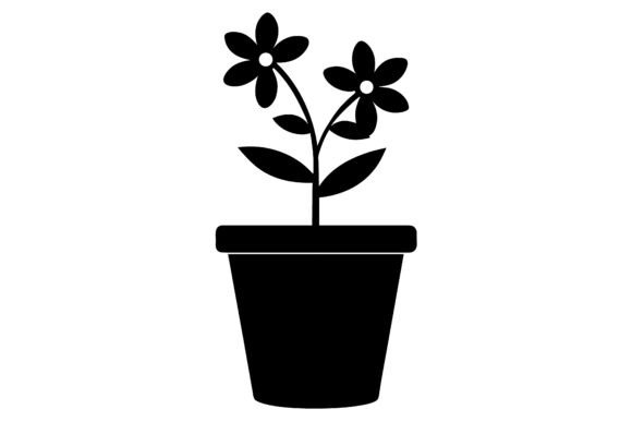 Flowering Plant Pot Clip Art Black for Graphics and Crafts