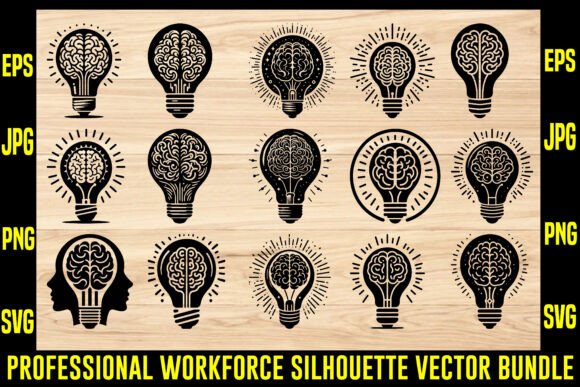 Ignite Brain Light Bulb Silhouette Graphics for Crafts