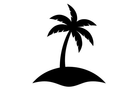 Island with Palm Tree Clip Art Black: A Graphic Asset for Crafts and Design