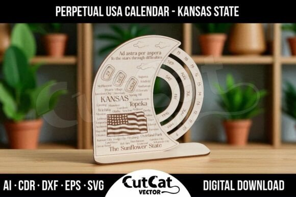 Kansas Perpetual Calendar USA Graphics for Laser Engraving