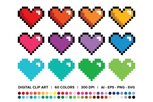 Pixel Heart Clip Art Set for Digital Creators