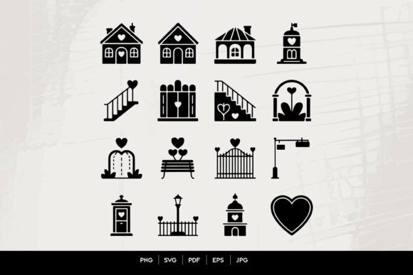 Romantic City Icons Set: A Graphic Design Asset for Crafts and Branding