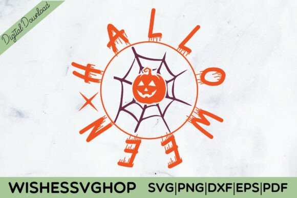 Spider Web and Pumpkin Halloween Graphic for Crafts